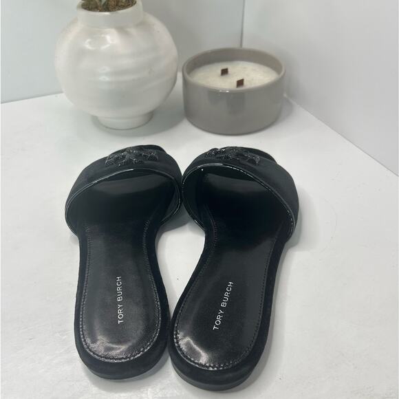 Tory Burch Eleanor Pave Slides Slip On Velvet Sandal Black Women's US 8 M NWOB - Picture 5 of 9